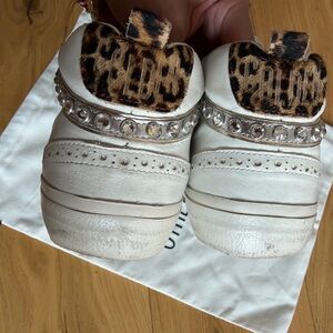 GOLDEN GOOSE Swarovski mid star   Leopard Print White shoes limited collection